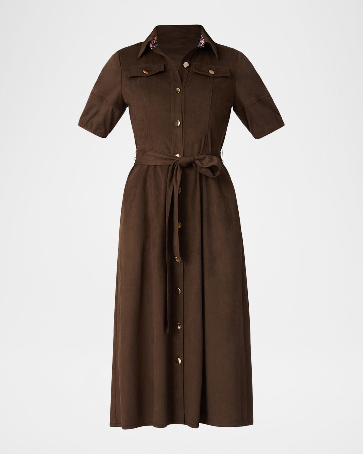 Mara Button-Down Faux Suede Midi Shirtdress