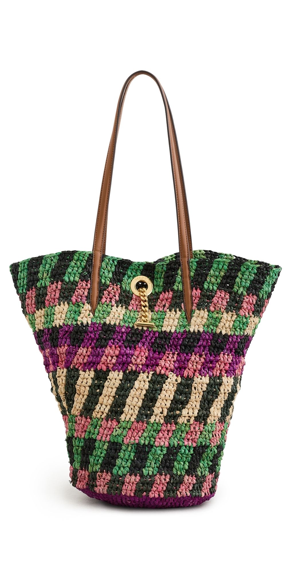Veronica Beard Striped Raffia Tote Bag Berry Multi One Size