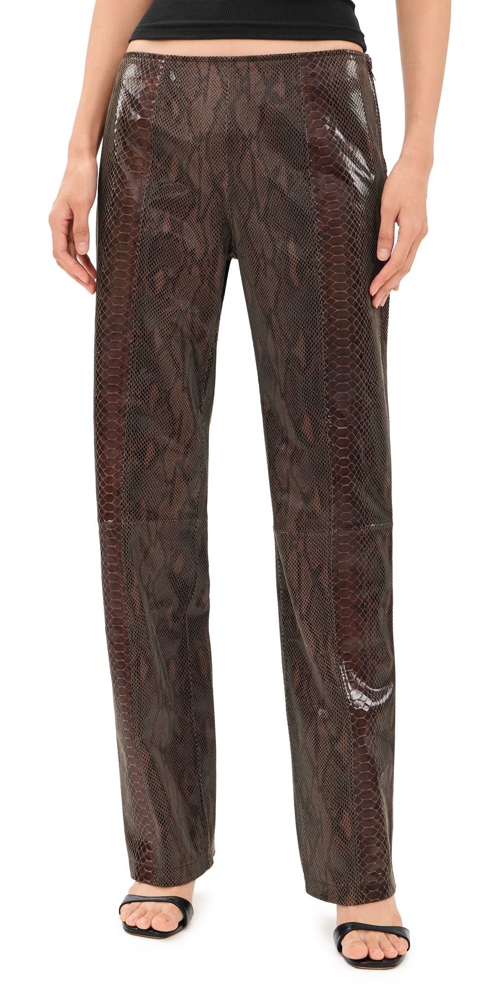 Paris Georgia Python Leather Trousers Tobacco Snakeskin XS
