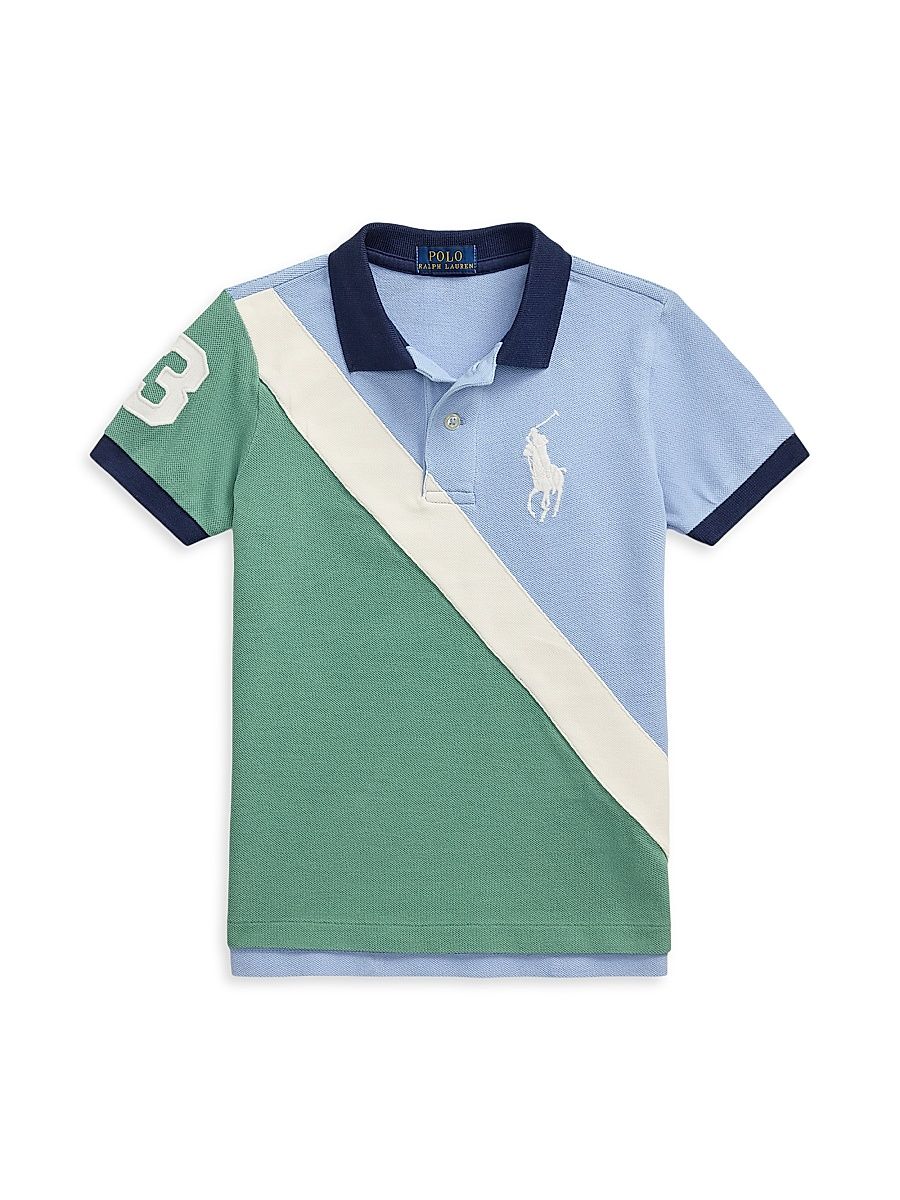 Little Boy's & Boy's Rugby Mesh Polo Shirt - Chambray Blue Multi - Size 16
