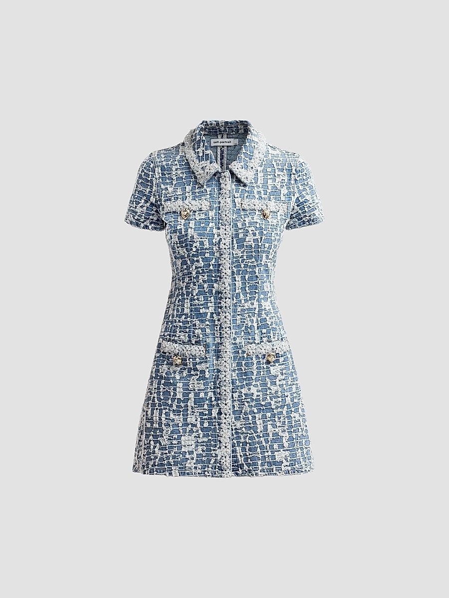 Women's Textured Denim Mini Dress - Blue - Size 12