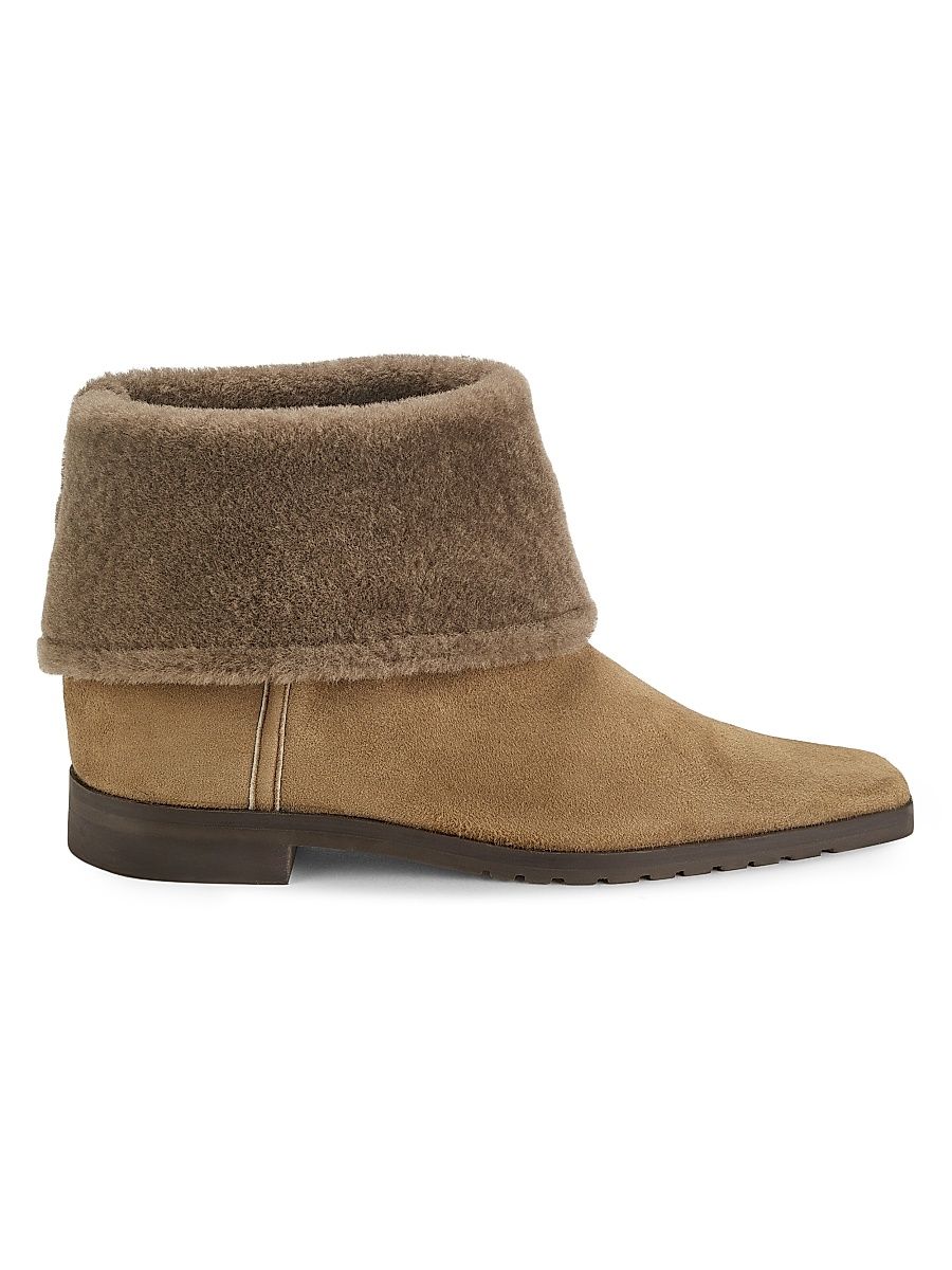 Women's Fold-Down Shearling Boots - Taupe - Size 12