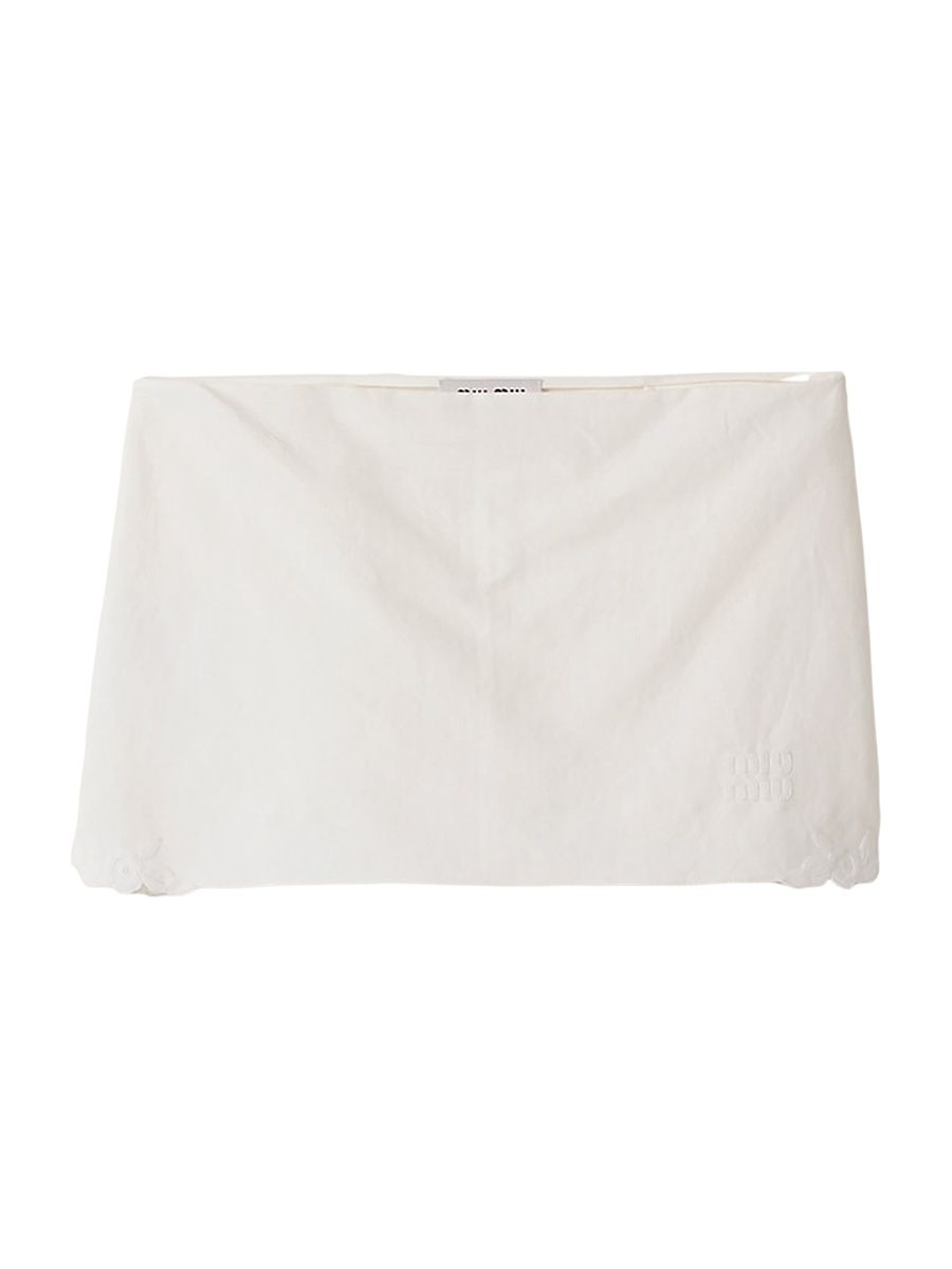 Women's Embroidered Slubbed Canvas Mini Skirt - Beige Khaki - Size 8