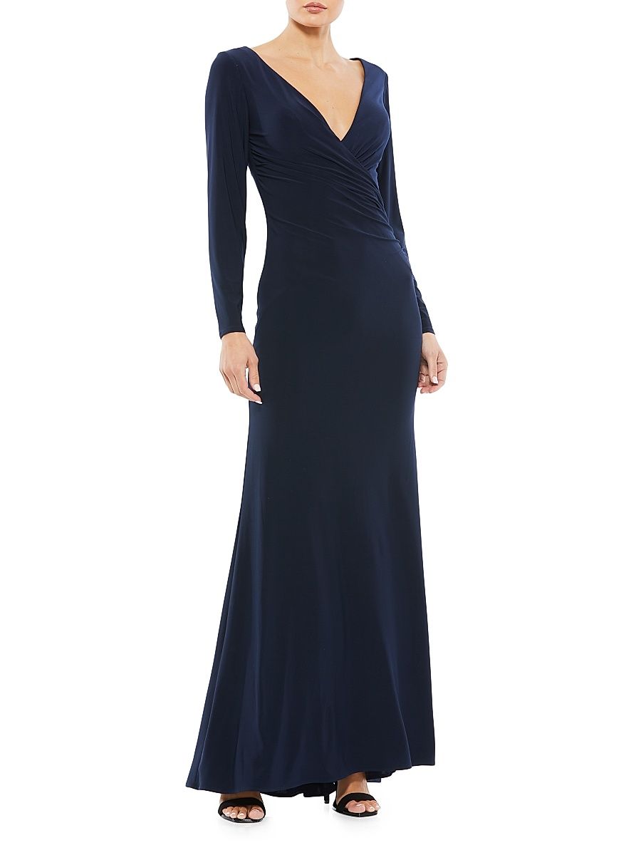 Women's Ieena Jersey Wrap A-Line Gown - Midnight - Size 10