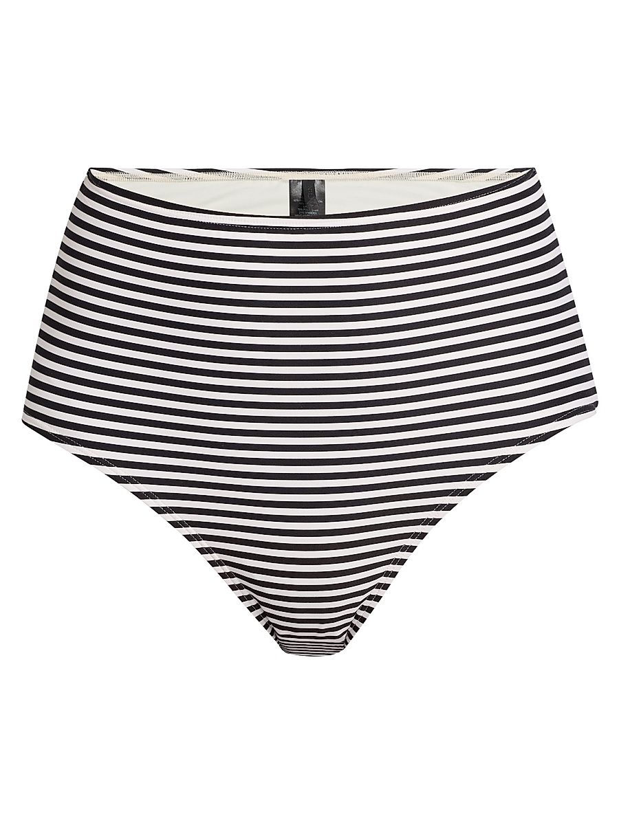 Women's Stripe High-Waist Bikini Bottom - Black Ivory Stripe - Size XL