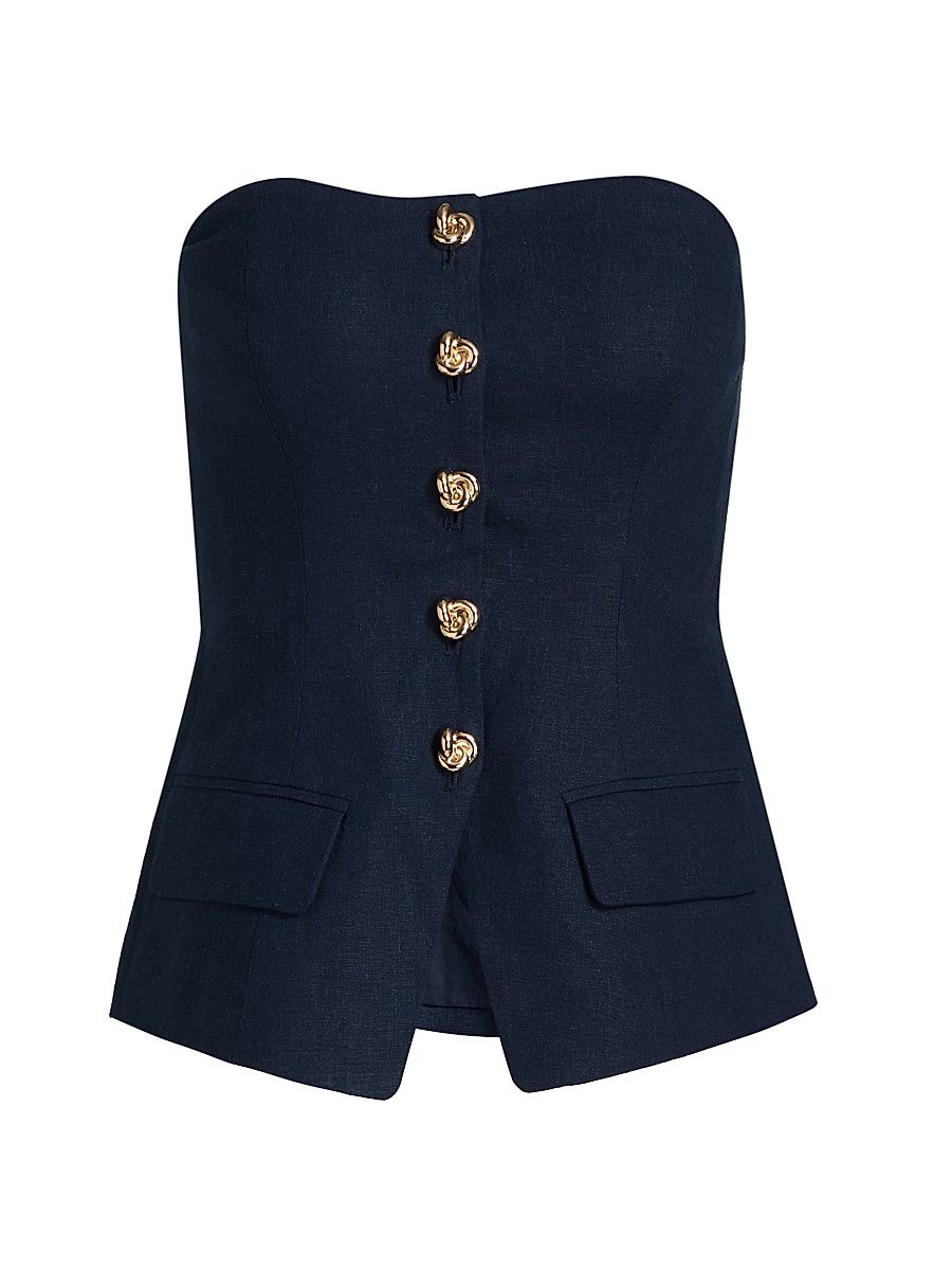 Women's Quinn Linen-Blend Bustier Top - French Navy - Size XL