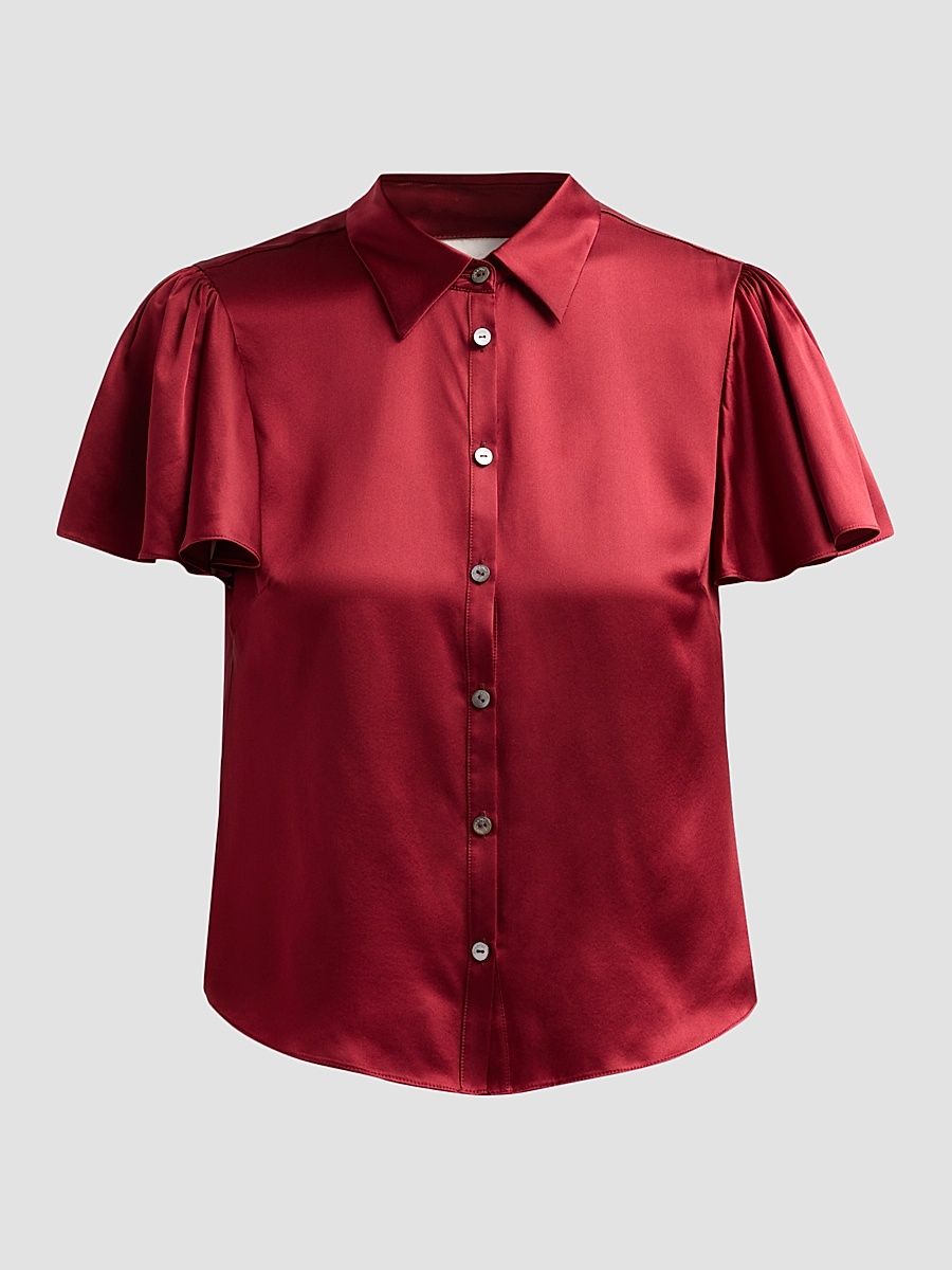 Women's Fiona Silk Flutter-Sleeve Top - Berrywine - Size XL