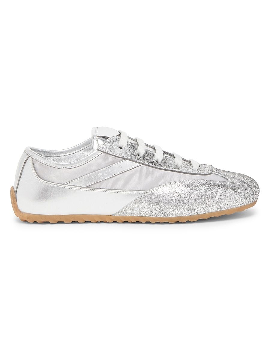 Women's Boxe Low-Top Leather Sneakers - Silver - Size 9