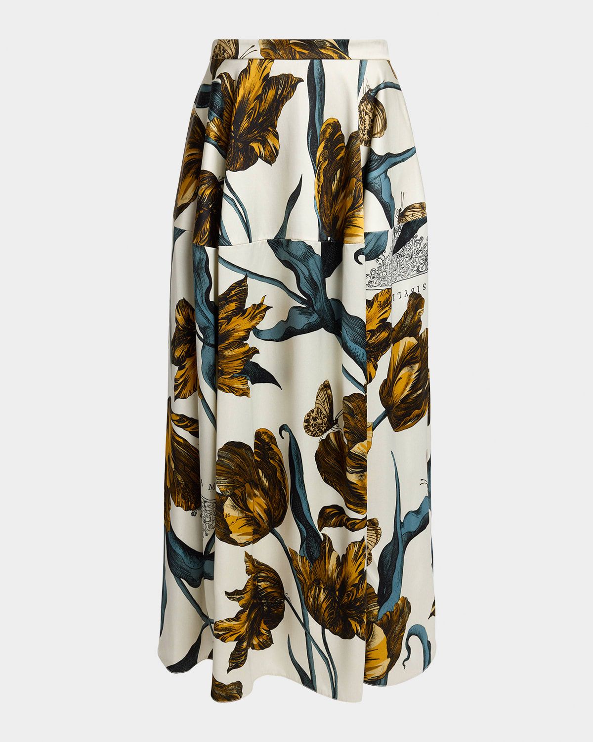 Floral-Print Duchess Midi Skirt