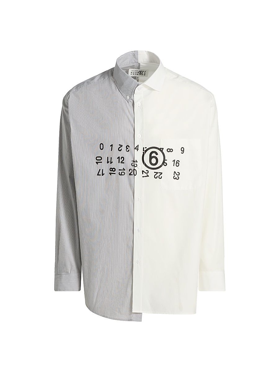 Men's Numeric Cotton-Blend Asymmetric Shirt - Off White Grey - Size 36