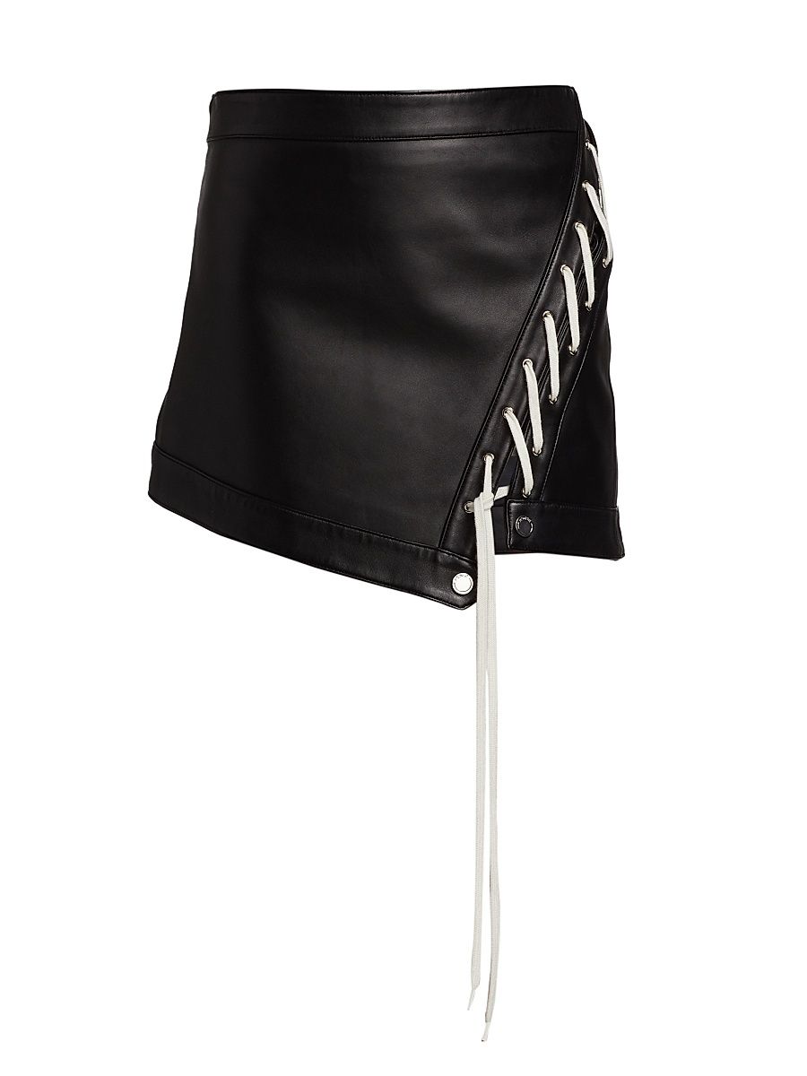 Women's Lace-Up Leather Mini Skirt - Black - Size 2