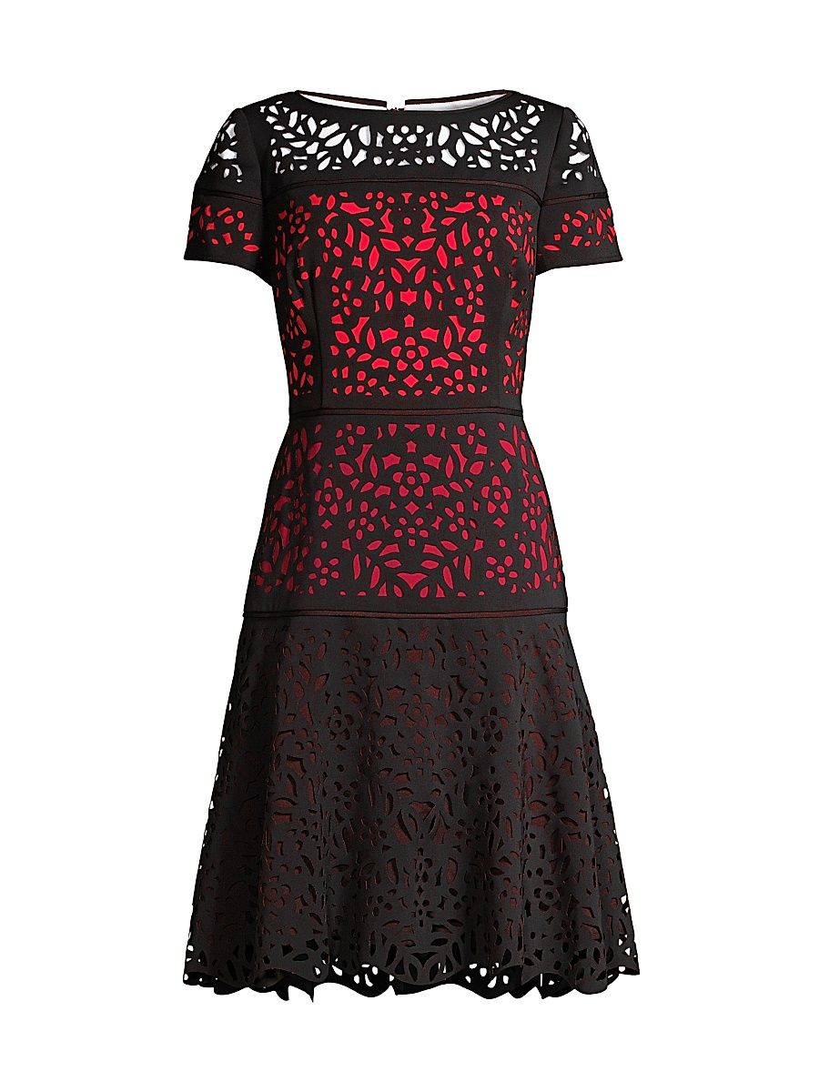 Women's Laser Cut Ombre Dress - Black Red - Size 16
