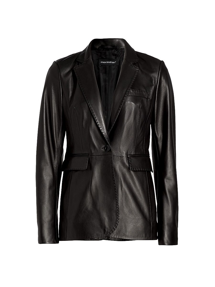 Women's Maximilian Leather Blazer Jacket - Black - Size Large