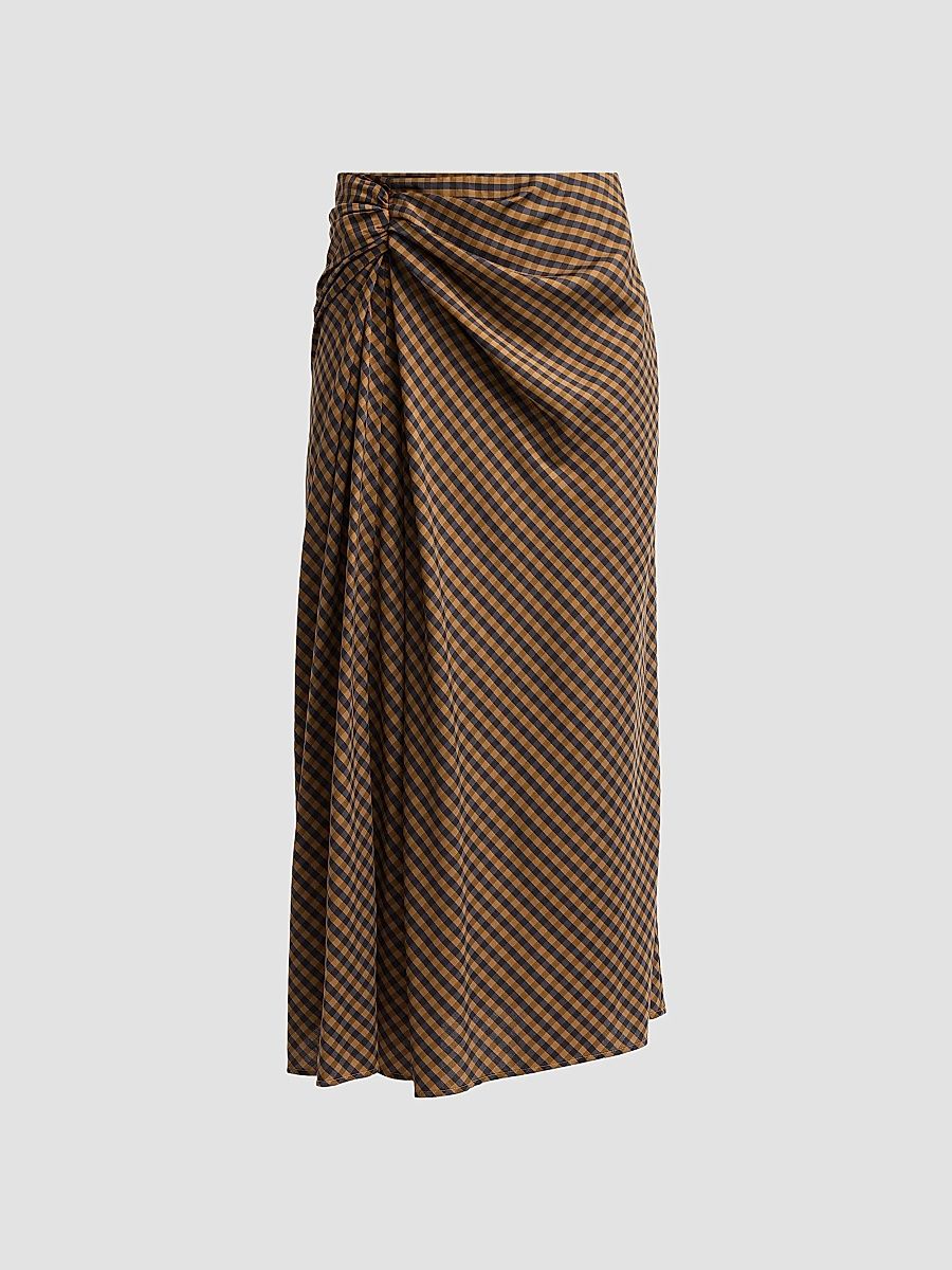 Women's Jean Gingham Midi Skirt - Pecan Navy - Size 12