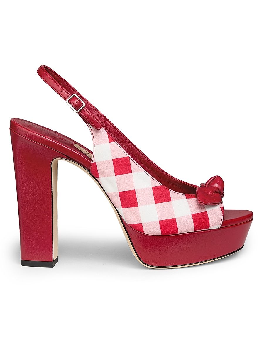 Women's Riviera Ziva 120MM Gingham Platform Slingback Sandals - Ruby Red Mix - Size 10
