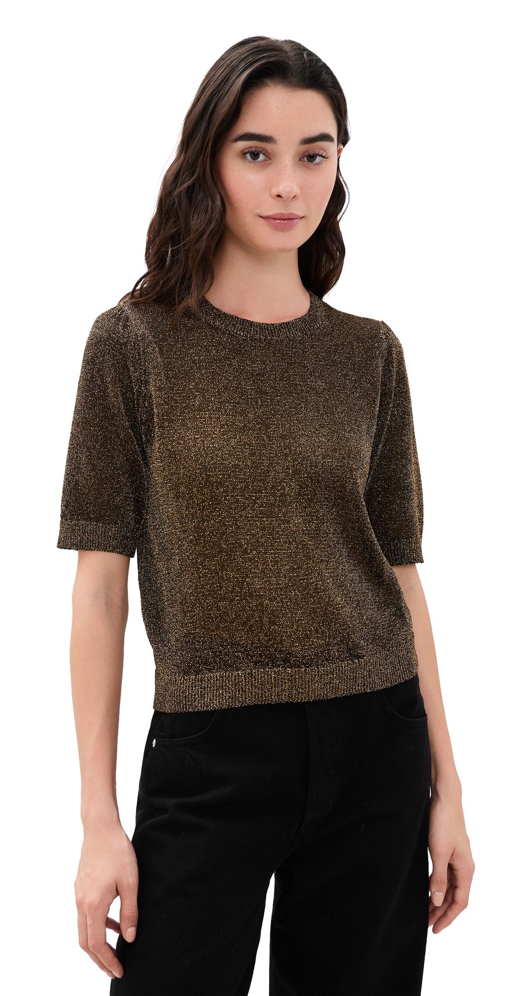 FRAME The Metallic Gathered Sweater Dark Gold S