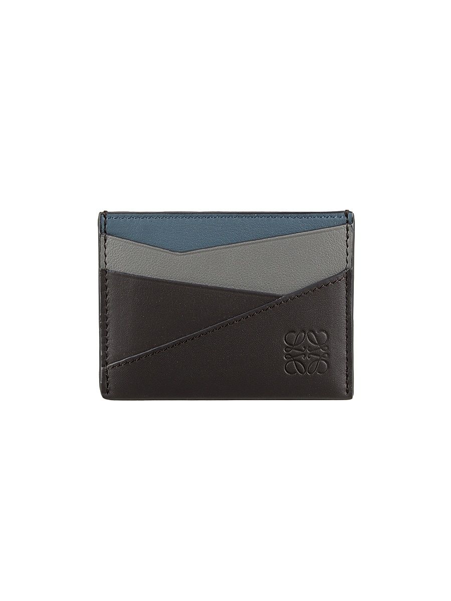 Men's Puzzle Edge Colorblocked Leather Card Case - Asphalt Grey Storm Blue