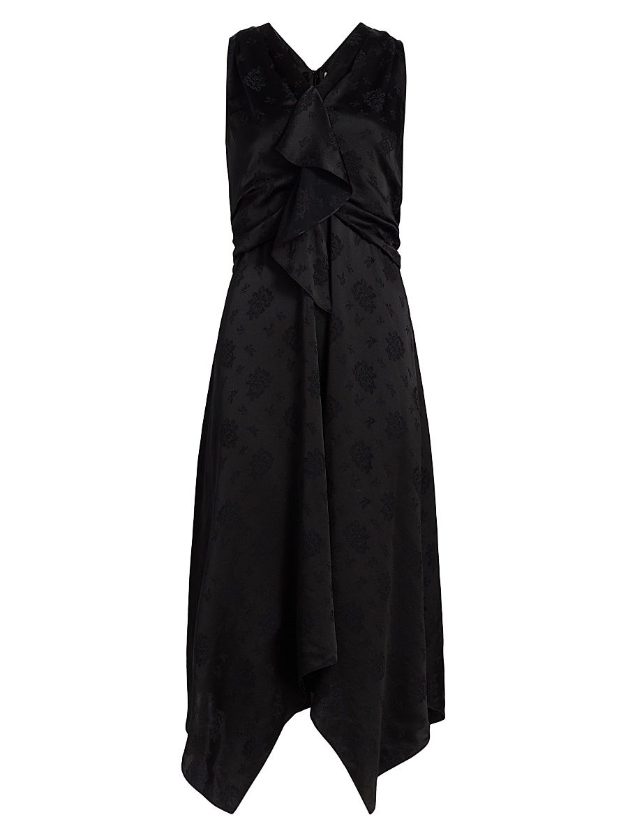 Women's Handkerchief Hem Silk-Blend Midi-Dress - Black - Size 8