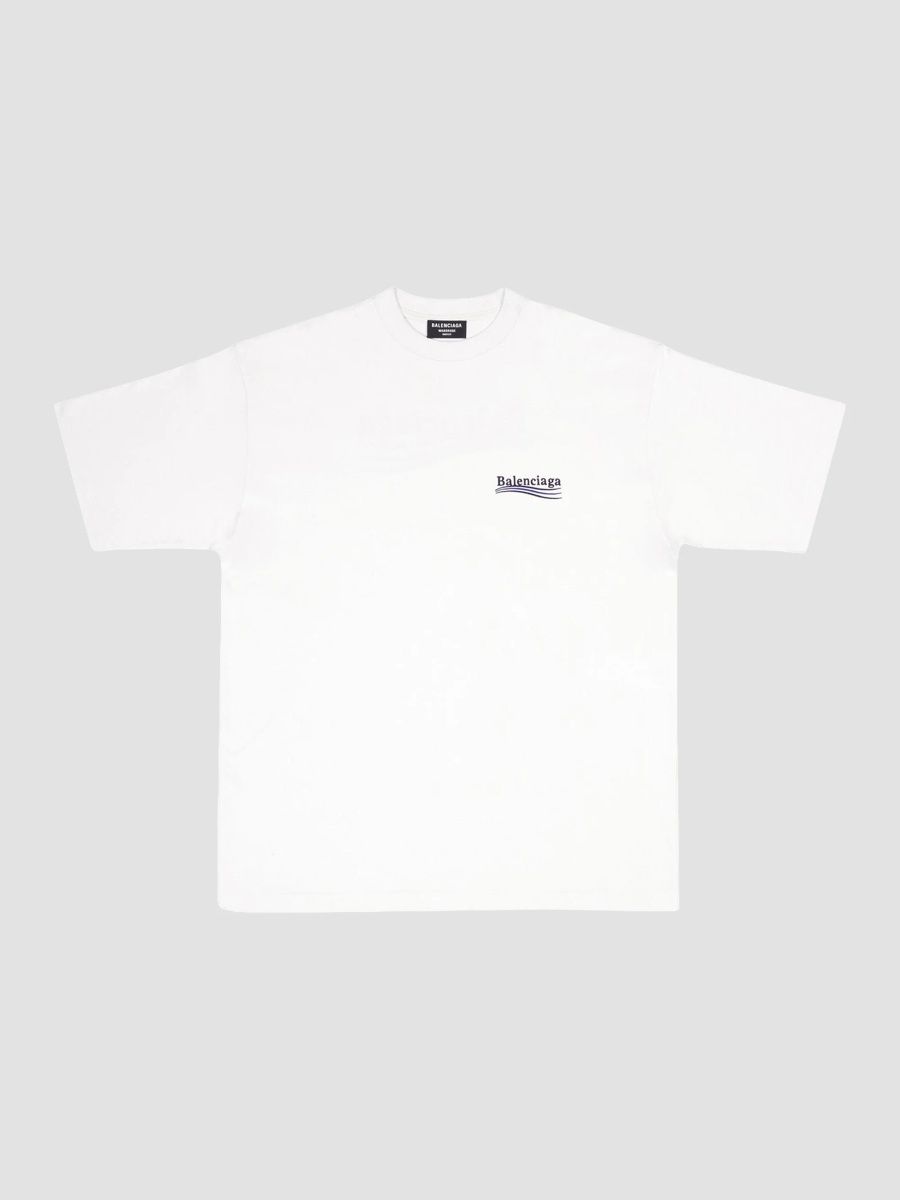 Balenciaga Men's Political Campaign T-Shirt Large Fit - Dirty White Black Blue - Size XXL