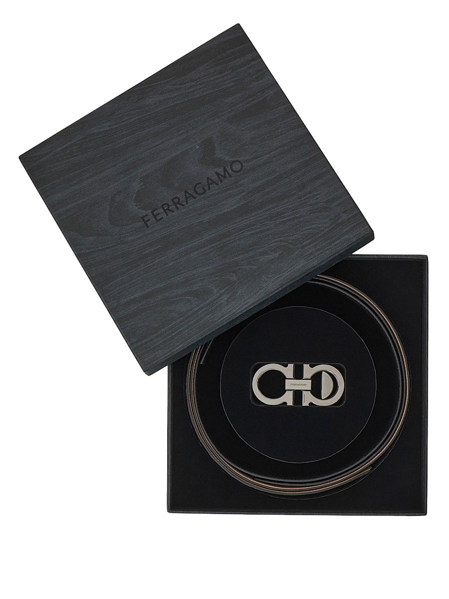 Men's 2-Belt Gancini-Buckle Gift Box - Nero - Size 46