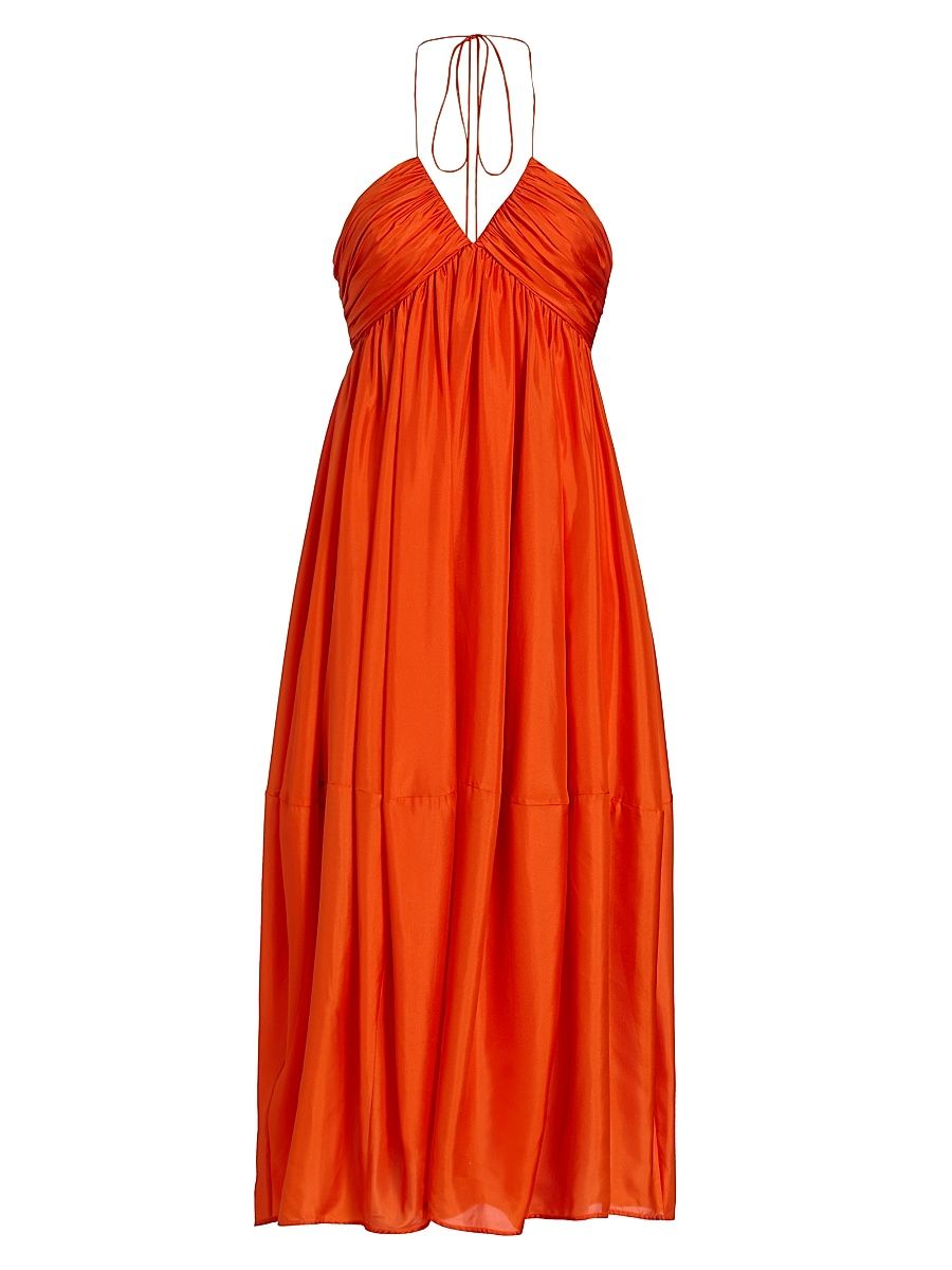Women's Mahon Silk Halter Maxi Dress - Tangerine - Size 6