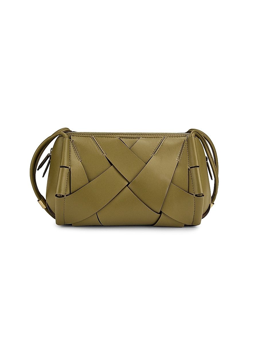 Women's Charlotte Basket-Weave Leather Camera Bag - Olive