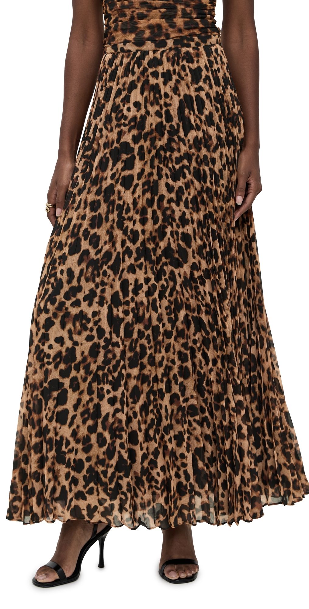 L'AGENCE Torin Pleated Maxi Skirt Brown Amur Leopard 18