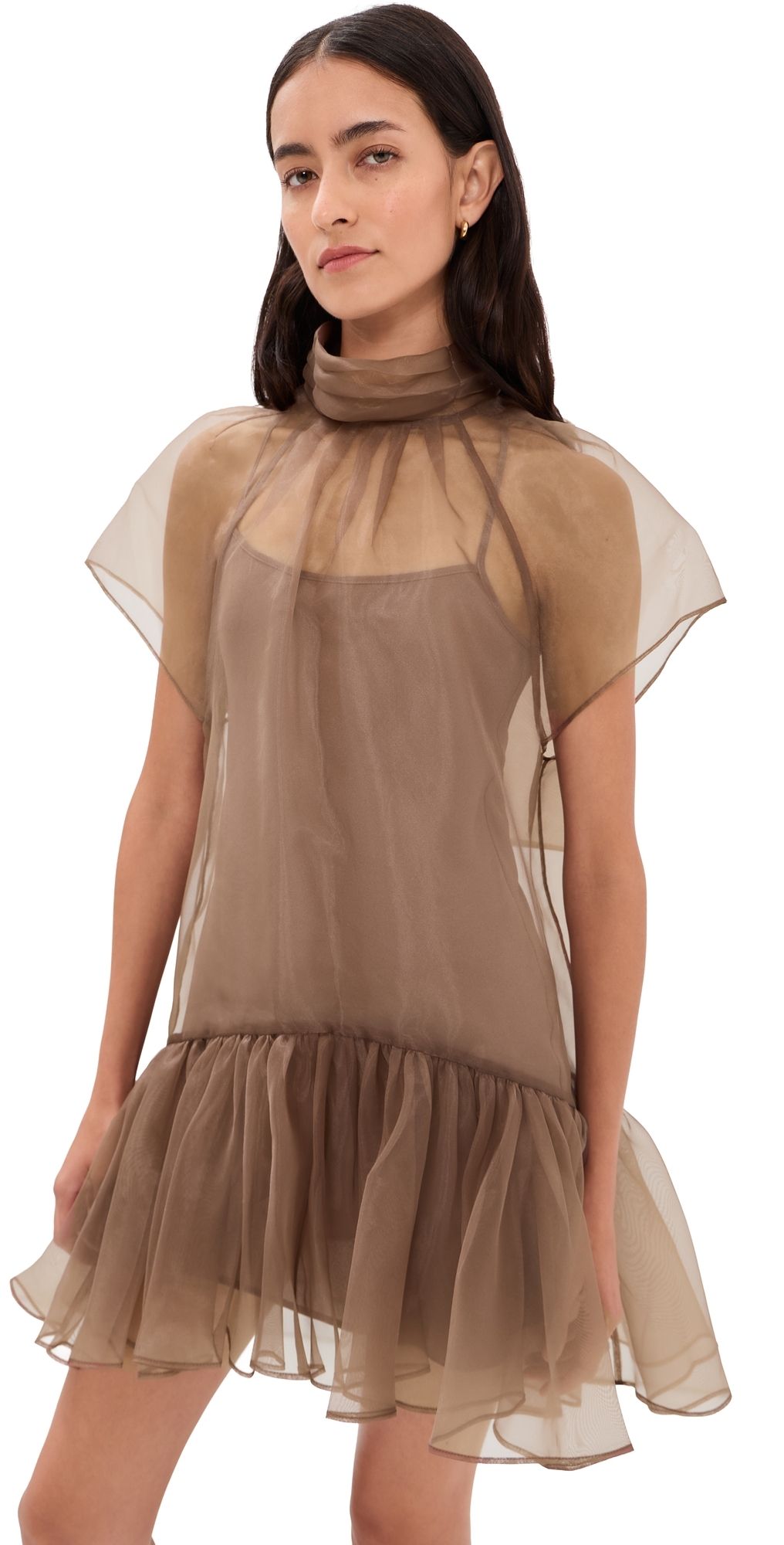 SIMKHAI Beaux Tiered Mini Dress Coffee 12