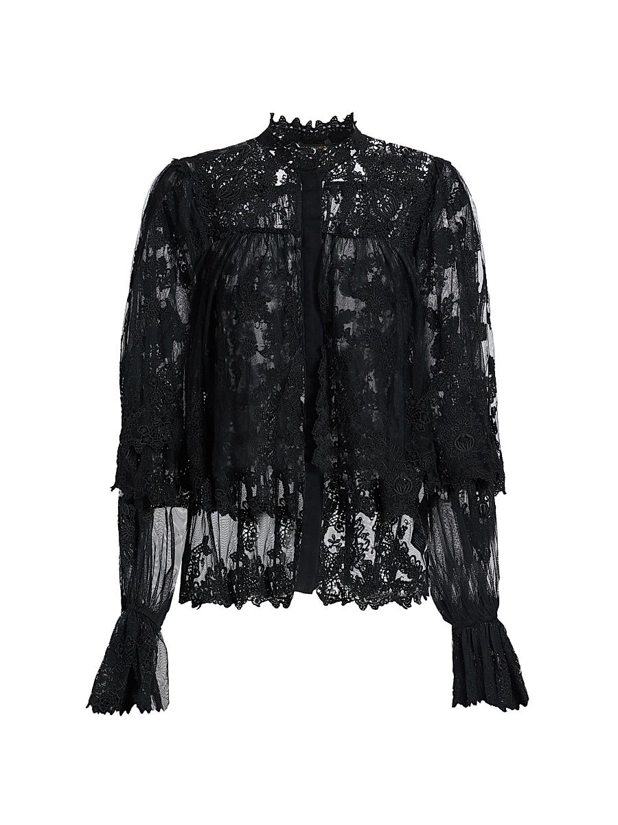 Women's Kaylor Cotton-Silk Lace Blouse - Black - Size XXL