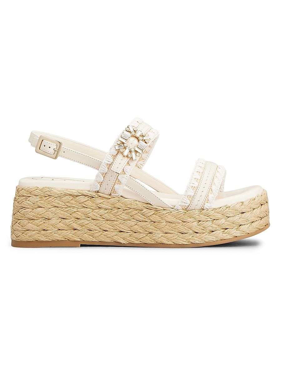 Women's Summer Strass 60MM Leather & Raffia Espadrille Sandals - Bianco Cire - Size 11