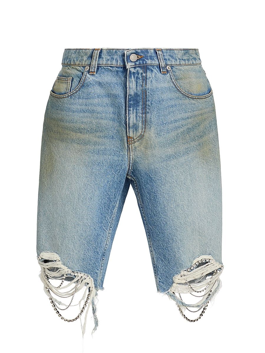 Women's Crystal Fray Jean Shorts - Medium Blue - Size 29