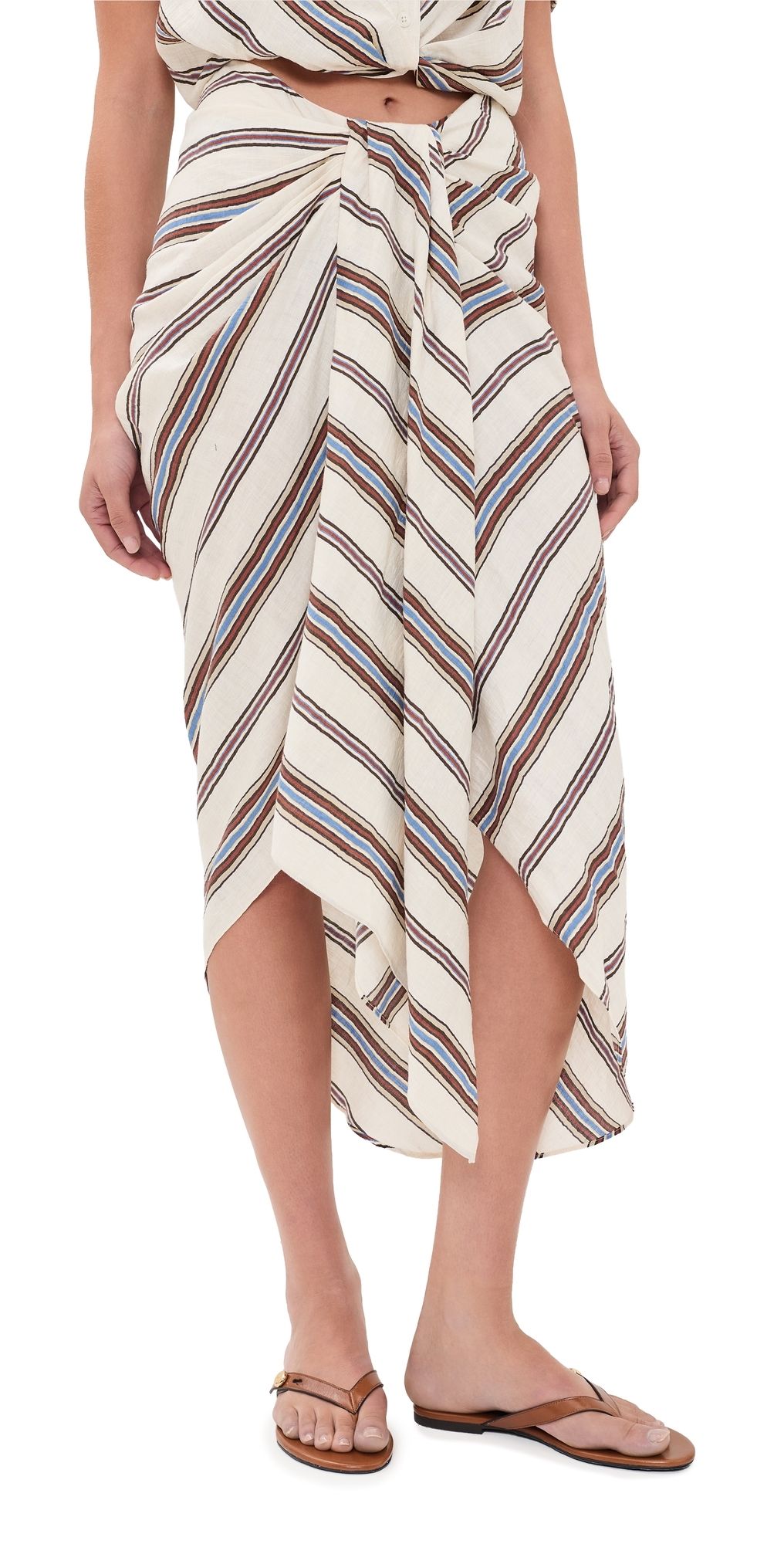 A. L.C. Rhodes Striped Linen Blend Midi Skirt Panna Multi 14