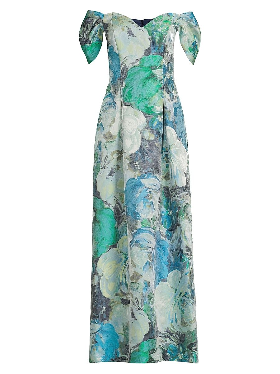 Women's Floral Jacquard Gown - Blue Multi - Size 6