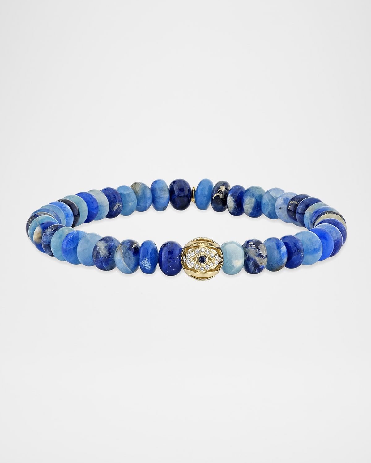 Men & apos;s Afganite Beaded Bracelet with Diamond and Sapphire Evil Eye