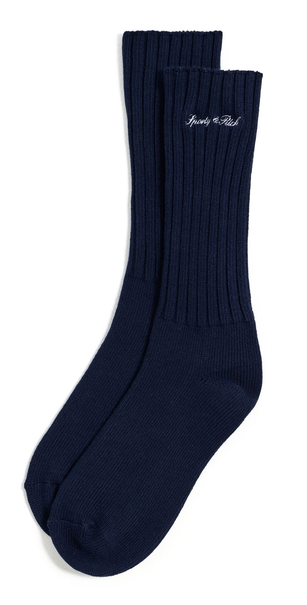 Sporty & Rich Signature Logo Rib Socks Navy White One Size