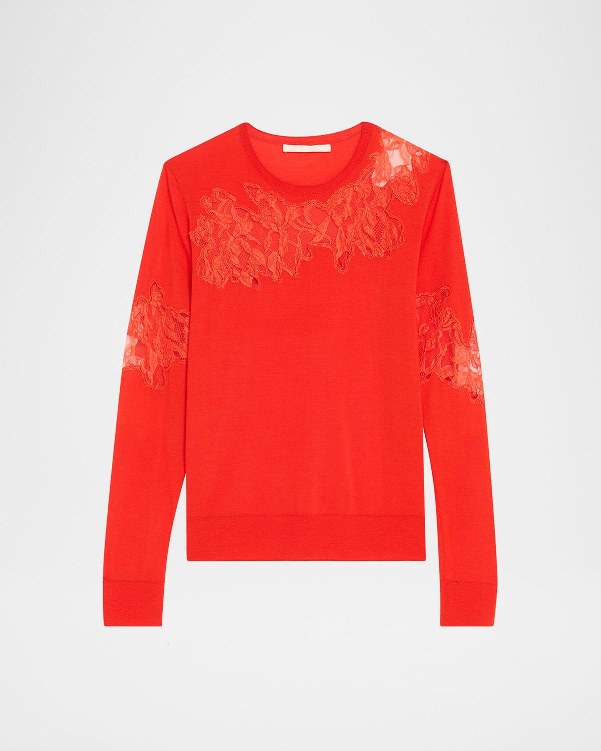 Lace-Inset Merino Wool Sweater