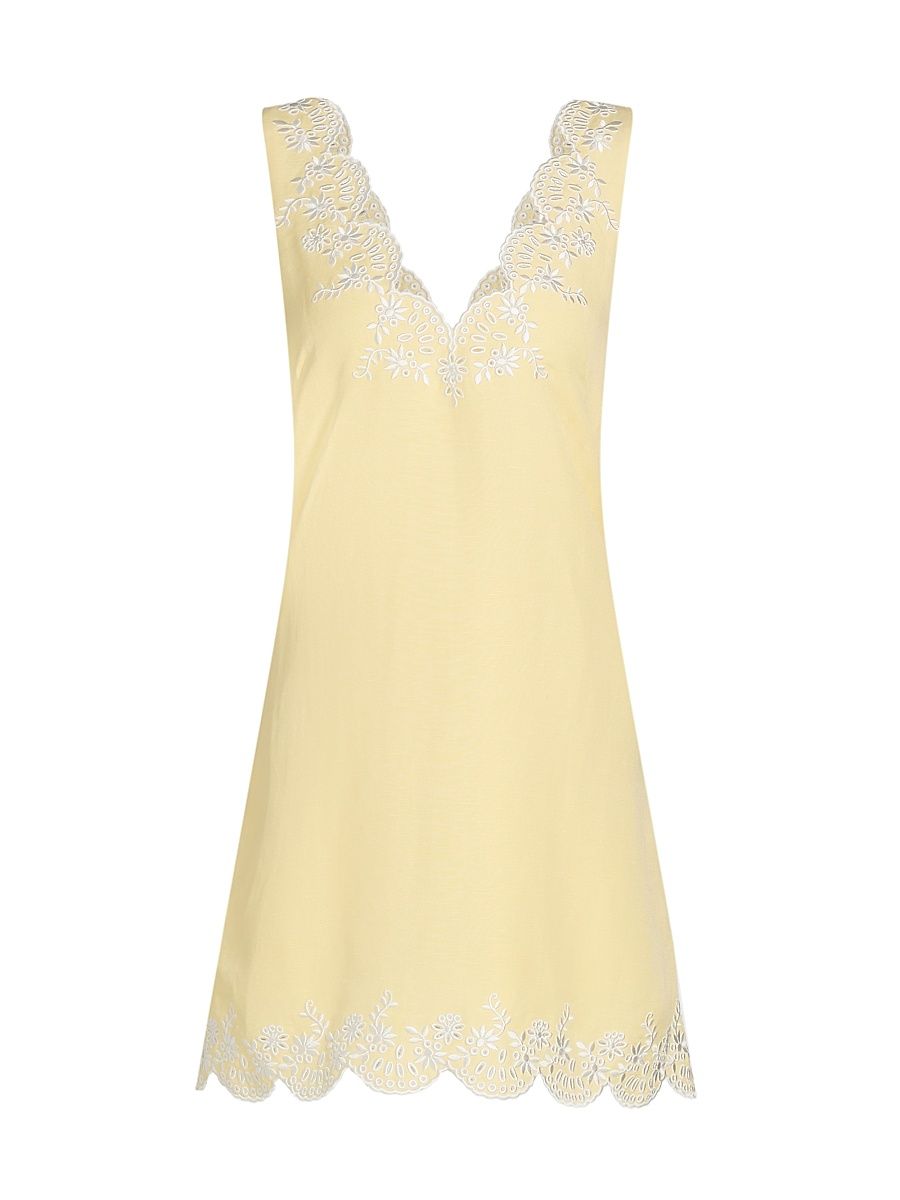 Women's Edena Embroidered Linen Minidress - Buttercream Multi - Size 0