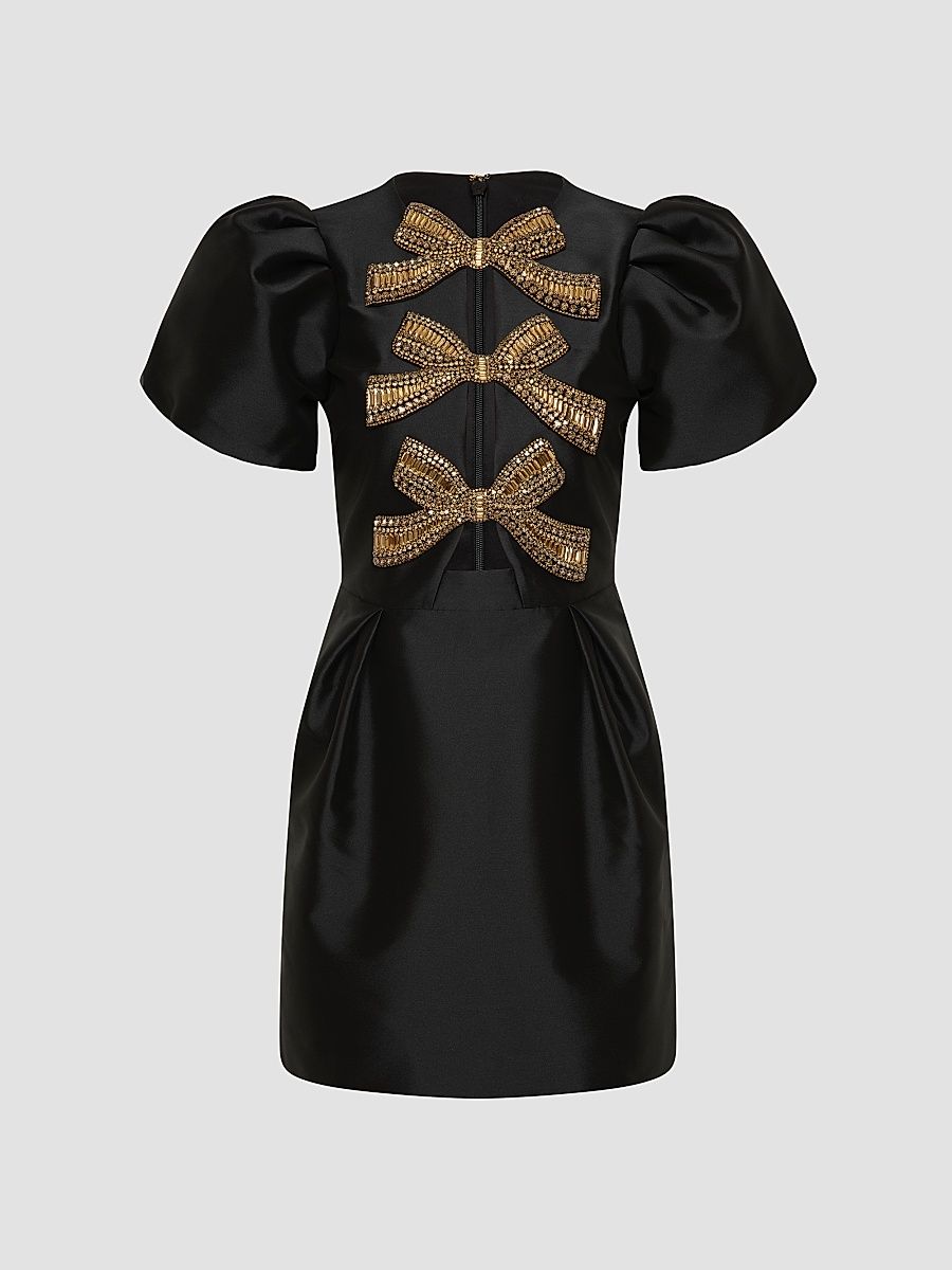 Women's Venus Crystal-Embellished Satin Minidress - Black - Size 14