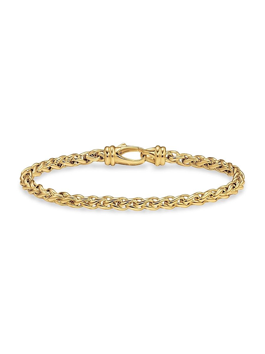 Men's Wheat Chain Bracelet in 18K Yellow Gold, 4mm - Gold - Size Medium