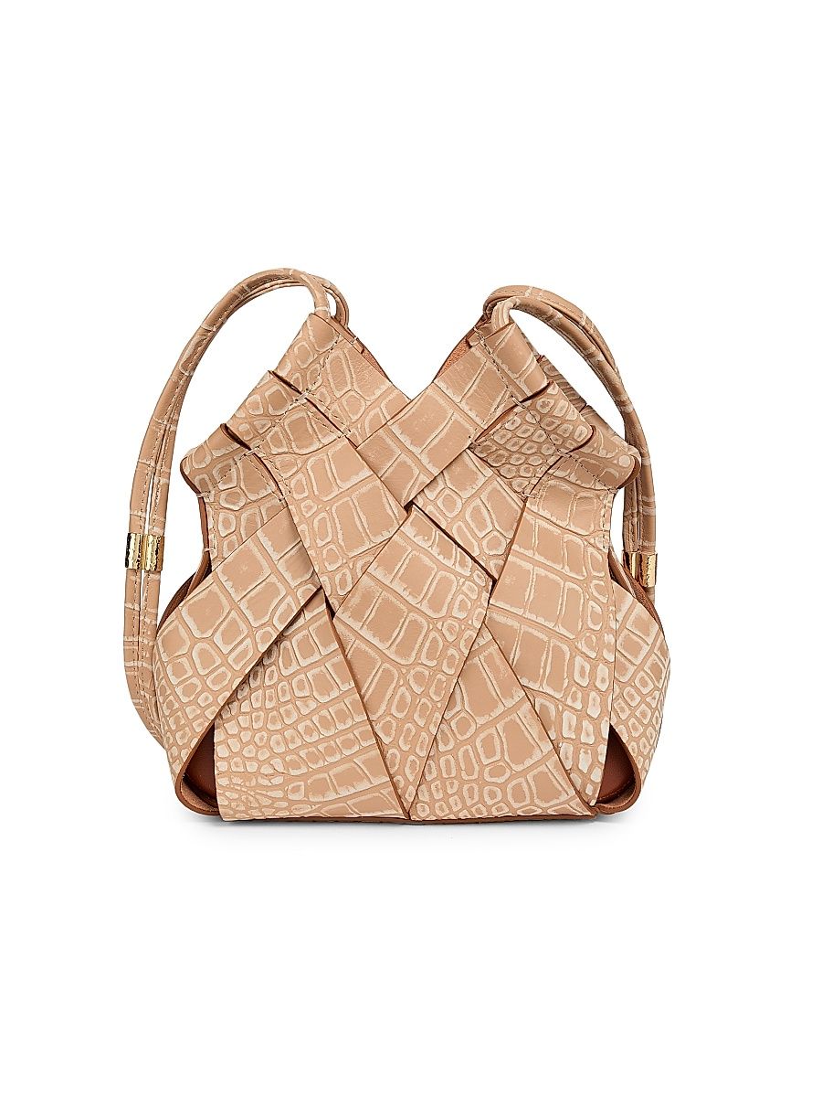 Women's Charlotte Woven Croc-Embossed Leather Crossbody Bag - Dune