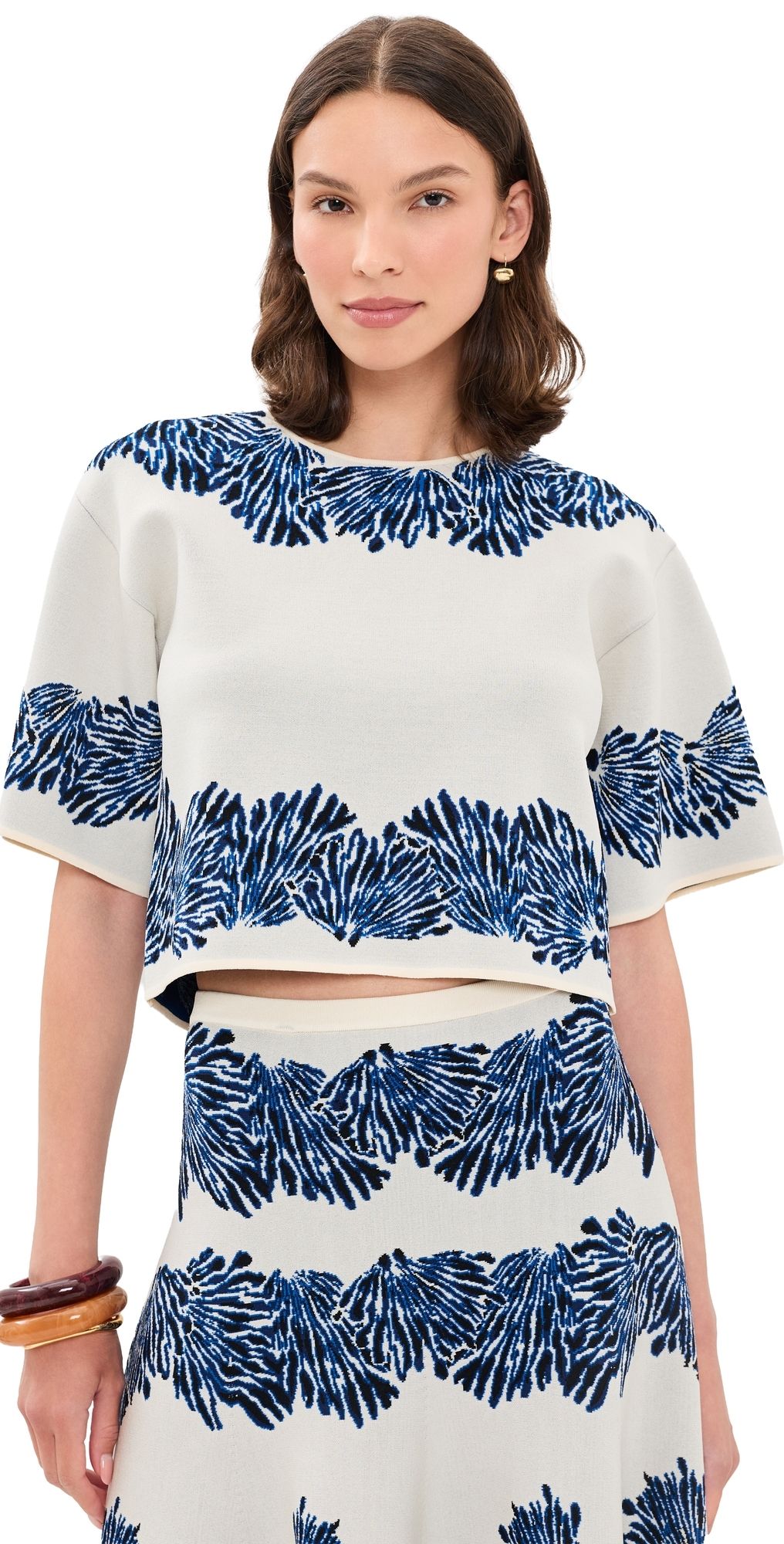 Ulla Johnson Alara Short Sleeve Knit Jacquard Top Lapis S