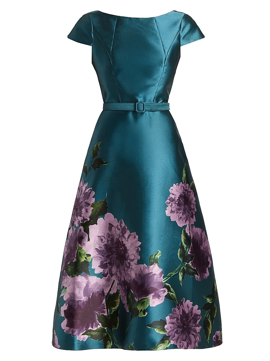 Kay Unger Women's Ina Peony Mikado Cocktail Dress - Teal Blue - Size 8