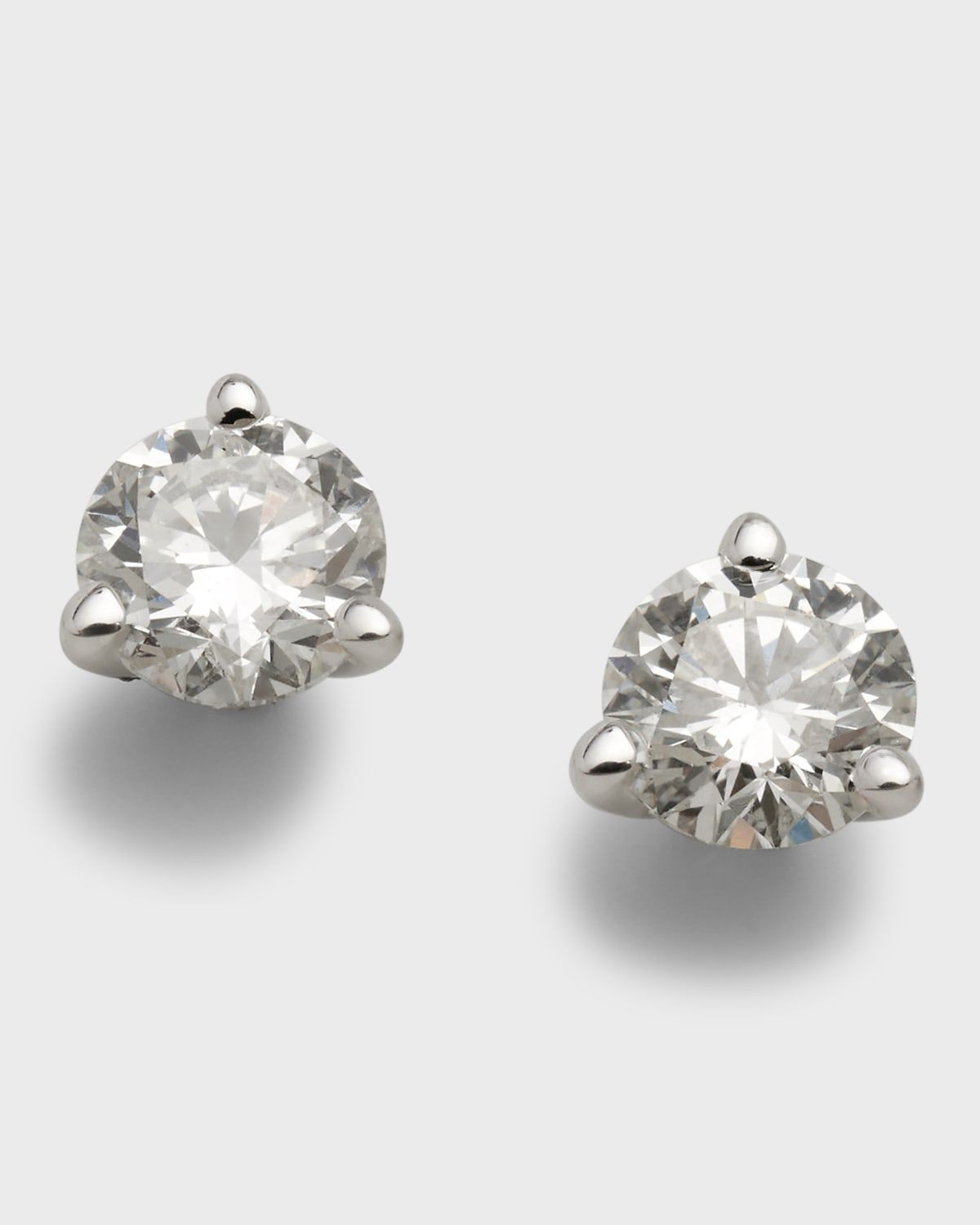 18K White Gold 3-Prong Round Diamond Martini Stud Earrings, 0.75tcw,, 0.180"L / 0.18 W