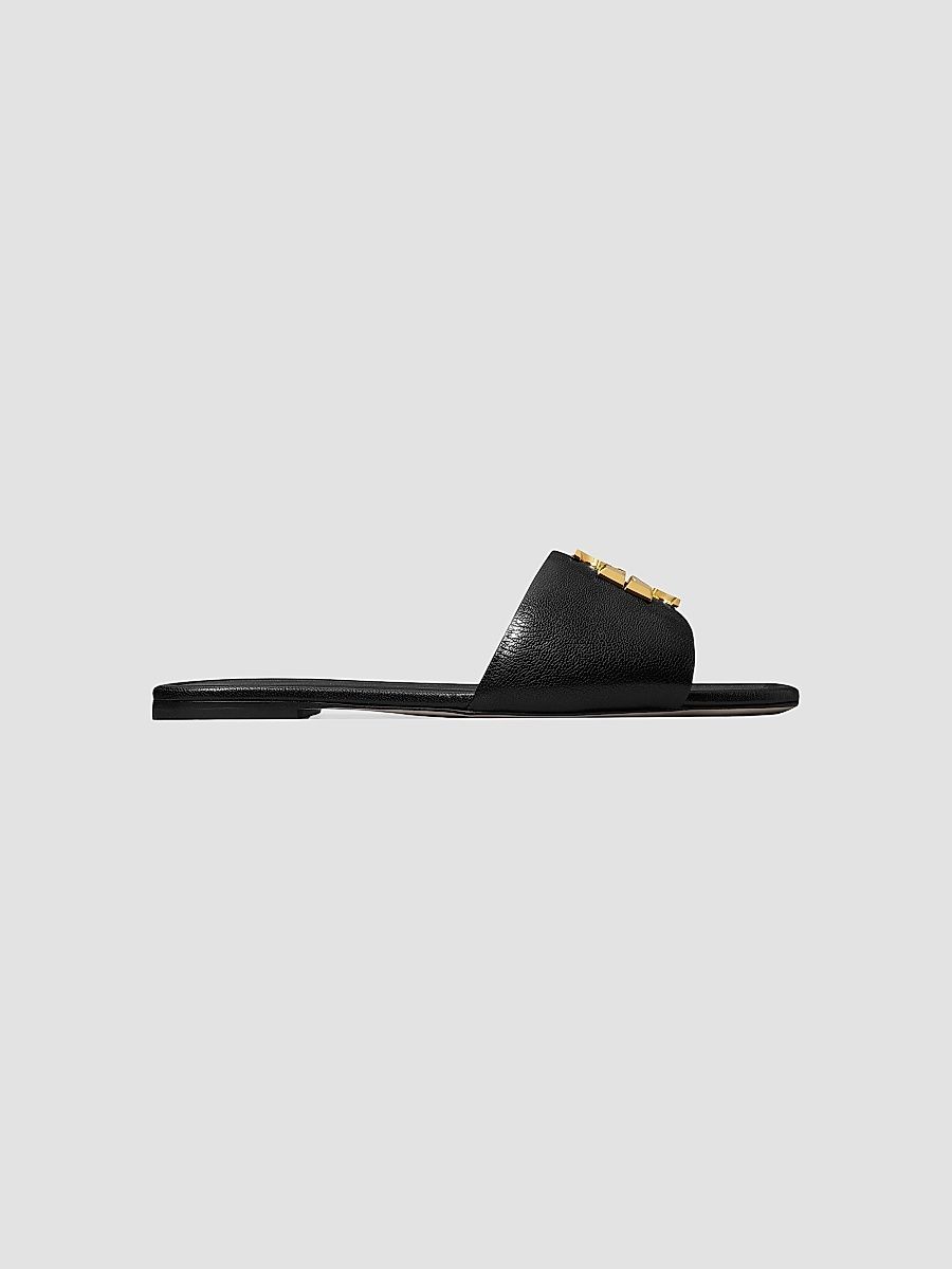 Tory Burch Women's Eleanor Leather Slip-On Sandals - Perfect Black - Size 7