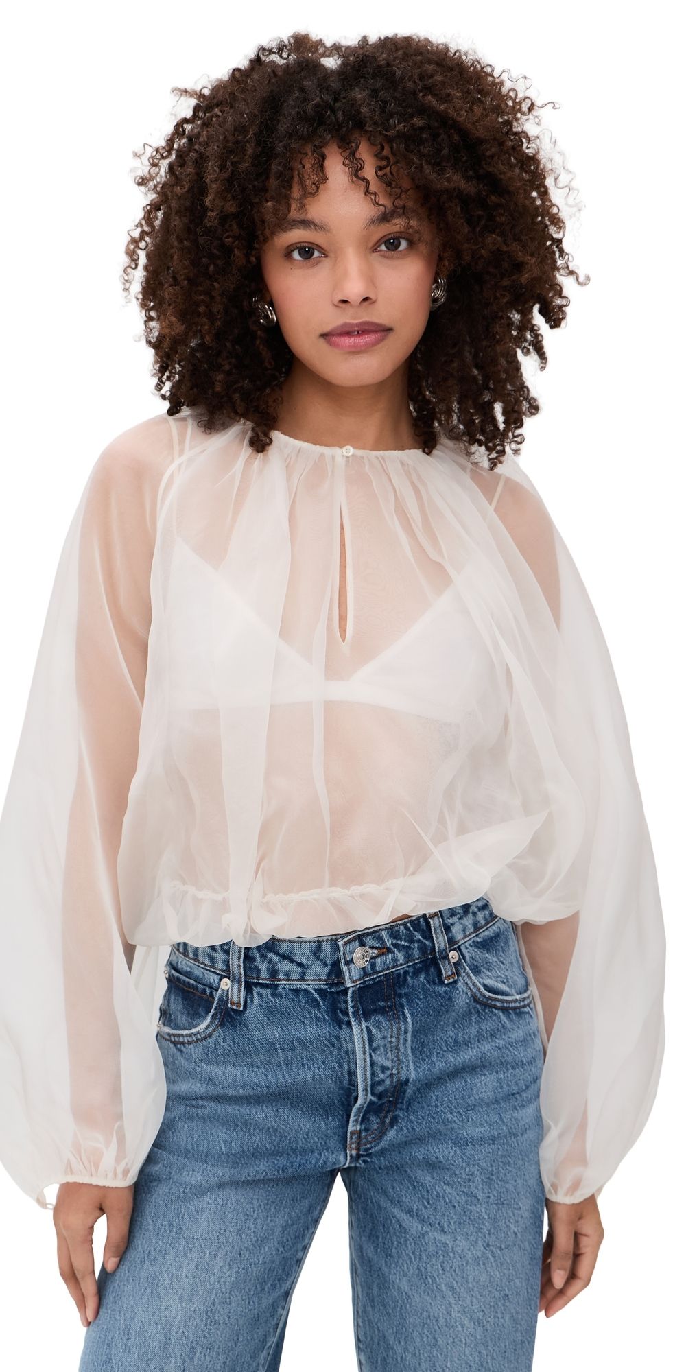 FRAME The Sheer Balloon Blouse Cream XL