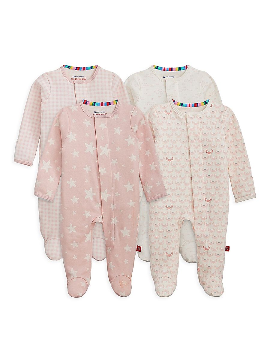 Baby Girl's 4-Pack Printed Magnetic Footie Set - Pink Multi - Size 18 Months