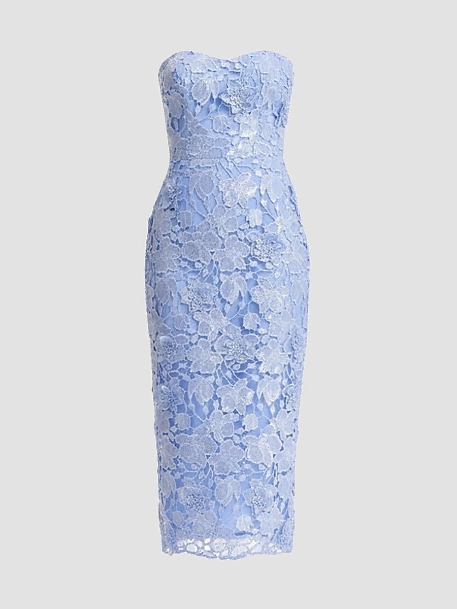 Women's Shailene Floral Lace Strapless Midi Dress - Sky - Size XL