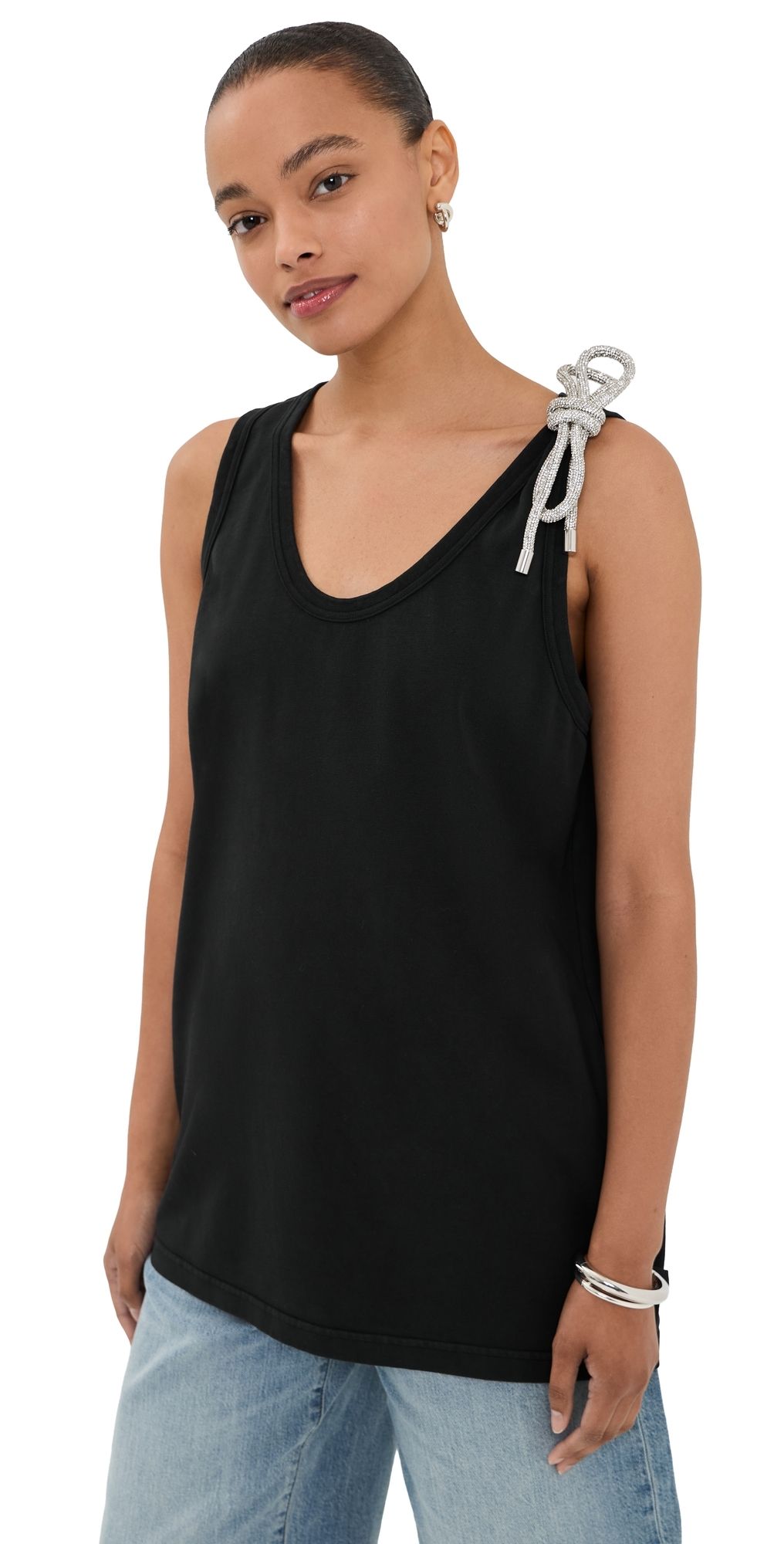 AREA Crystal Knot Tank Top Washed Black M