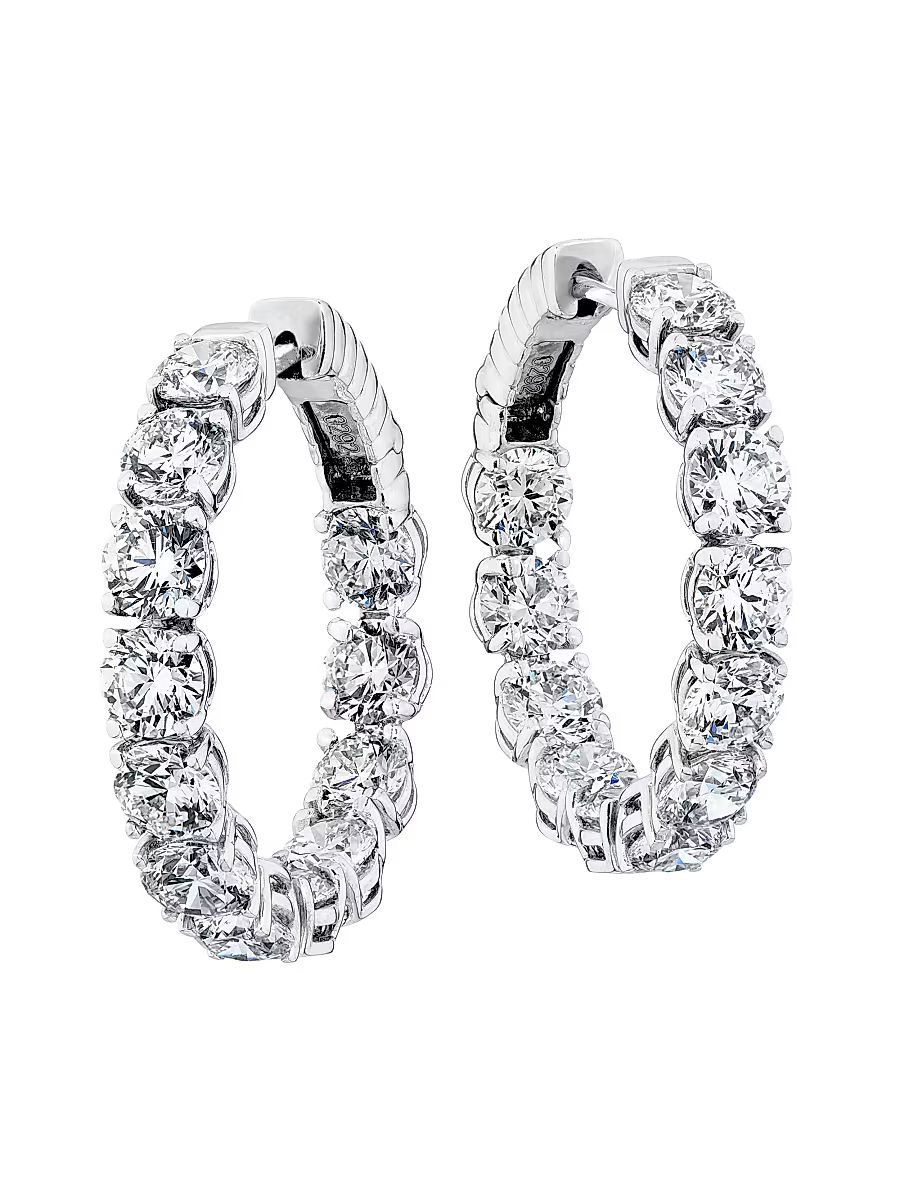 Saks Fifth Avenue High Jewelry Women's 18K White Gold & 7.62 TCW Diamond Hoop Earrings - White