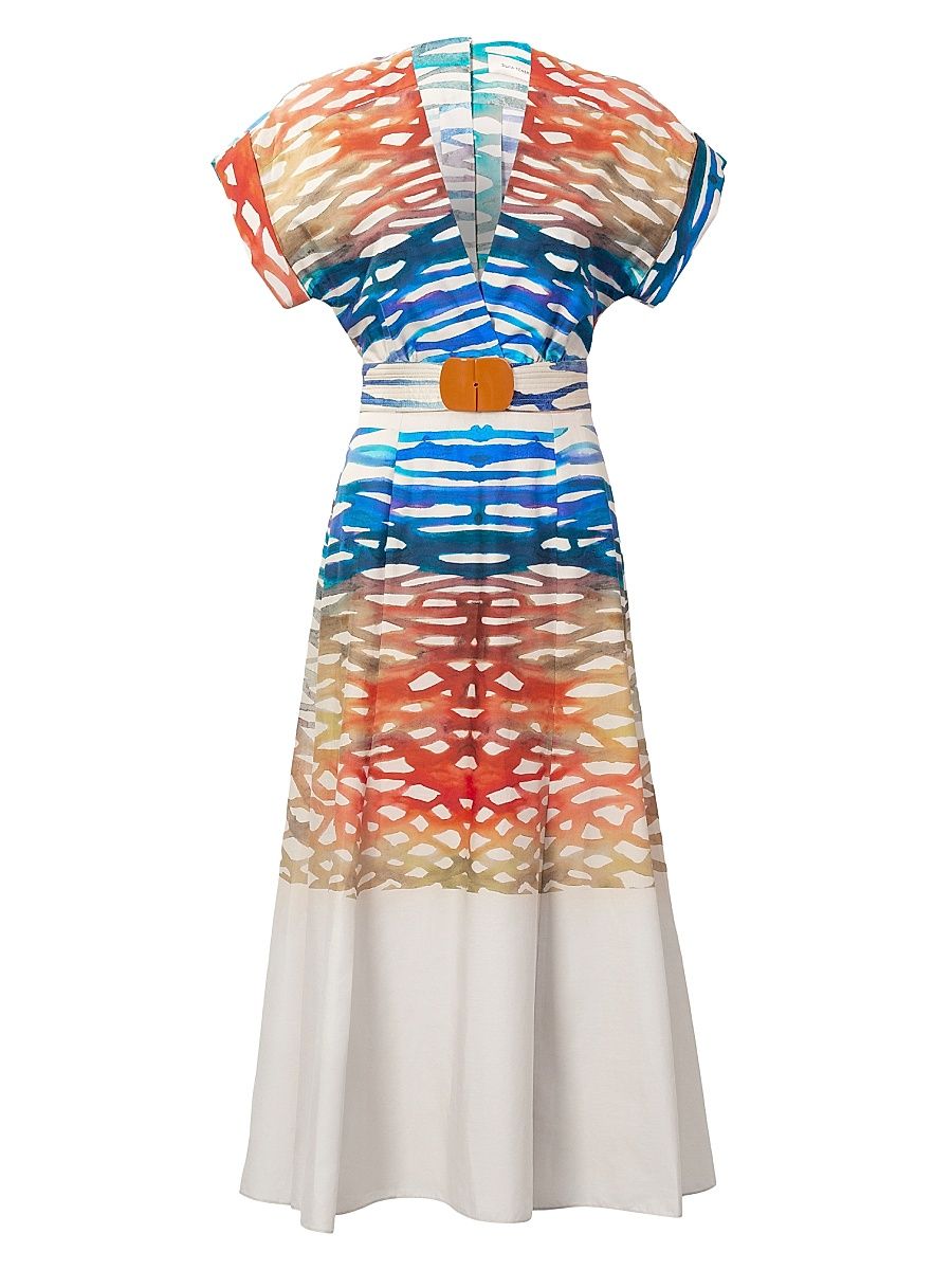 Women's Sakura Coral Print Cotton Midi-Dress - Coral Symphony - Size XL